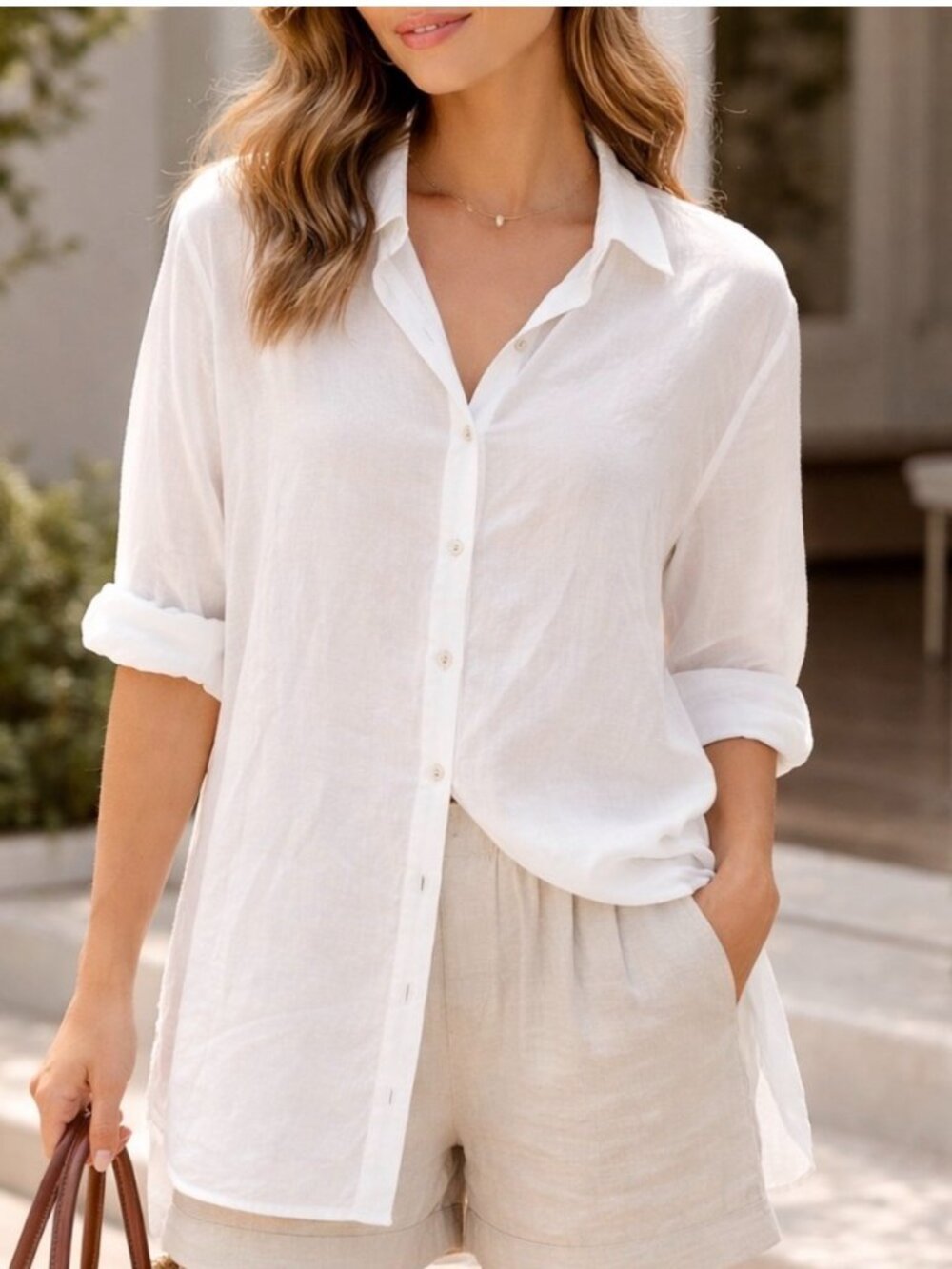 Eileen Fisher White TENCEL™ Button-Down Tunic Shirt – Size XL